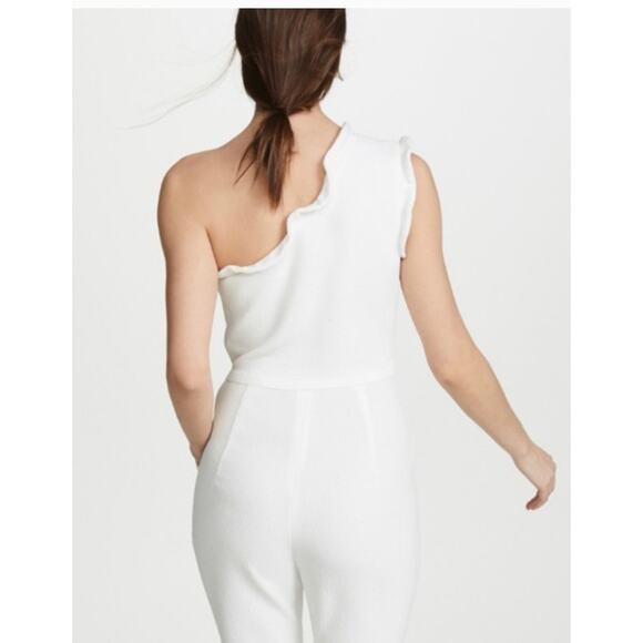 Black Halo Jumpsuit Womens 4 White Pravella One Shoulder Textured Flare Slit Leg - Picture 5 of 12